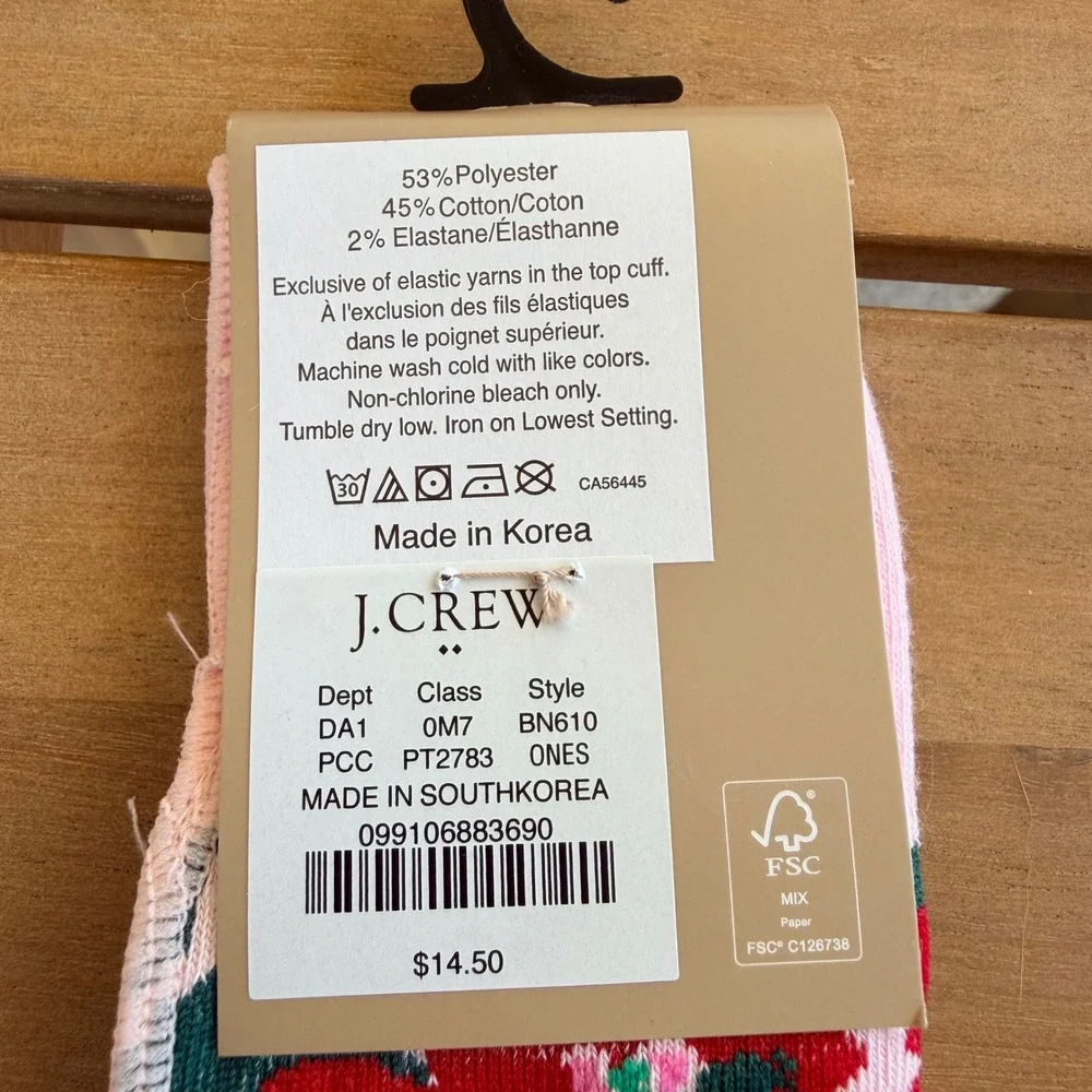 J.Crew Womens Sock Set 2 Pair Pink Floral No-Show & Gnome Ankle‎ Socks One Size